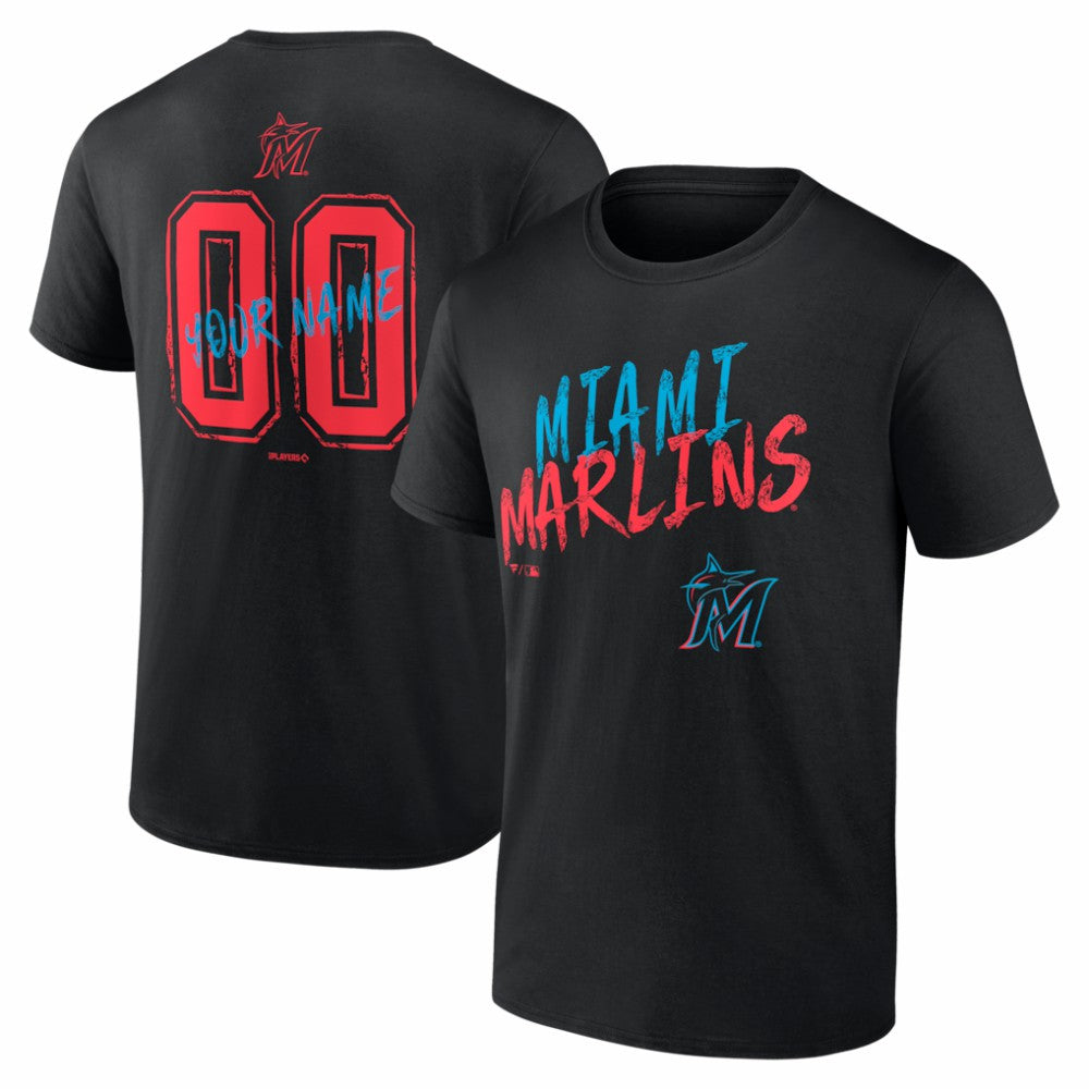 Miami Marlins  Hustle Personalized Name & Number T-Shirt Black