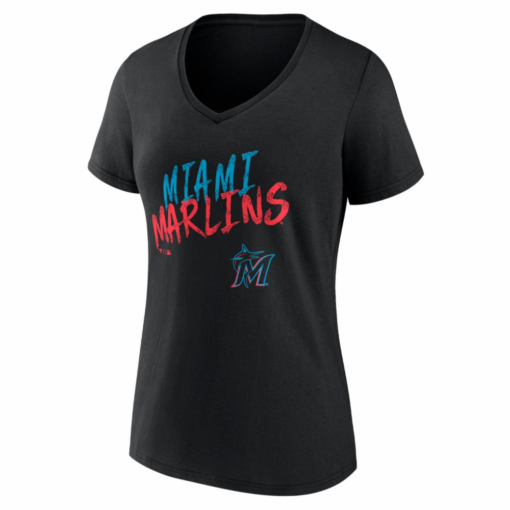 Miami Marlins Women's Hustle Personalized Name & Number V-Neck T-Shirt Black