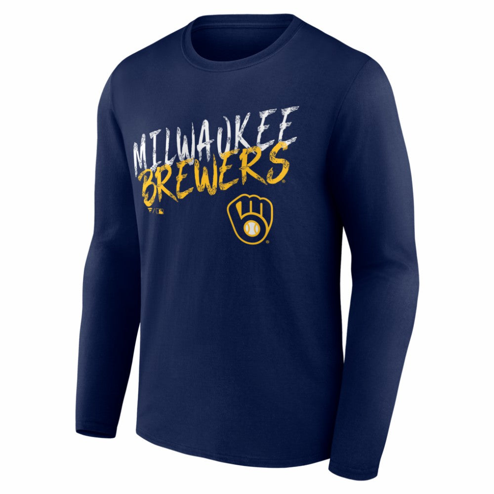 Milwaukee Brewers  Hustle Personalized Name & Number Long Sleeve T-Shirt Navy