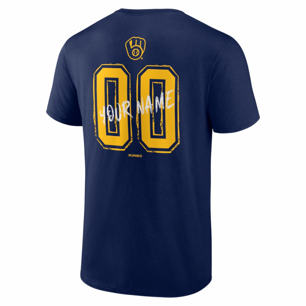 Milwaukee Brewers  Hustle Personalized Name & Number T-Shirt Navy