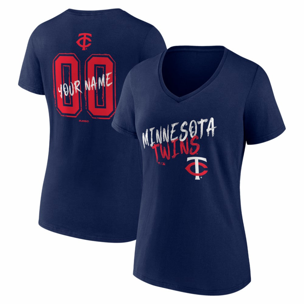 Minnesota Twins Women's Hustle Personalized Name & Number V-Neck T-Shirt Navy