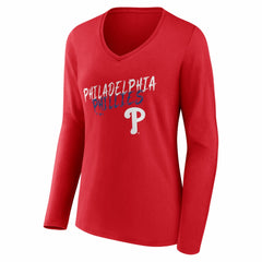Philadelphia Phillies Women's Hustle Personalized Name & Number Long Sleeve V-Neck T-Shirt Red