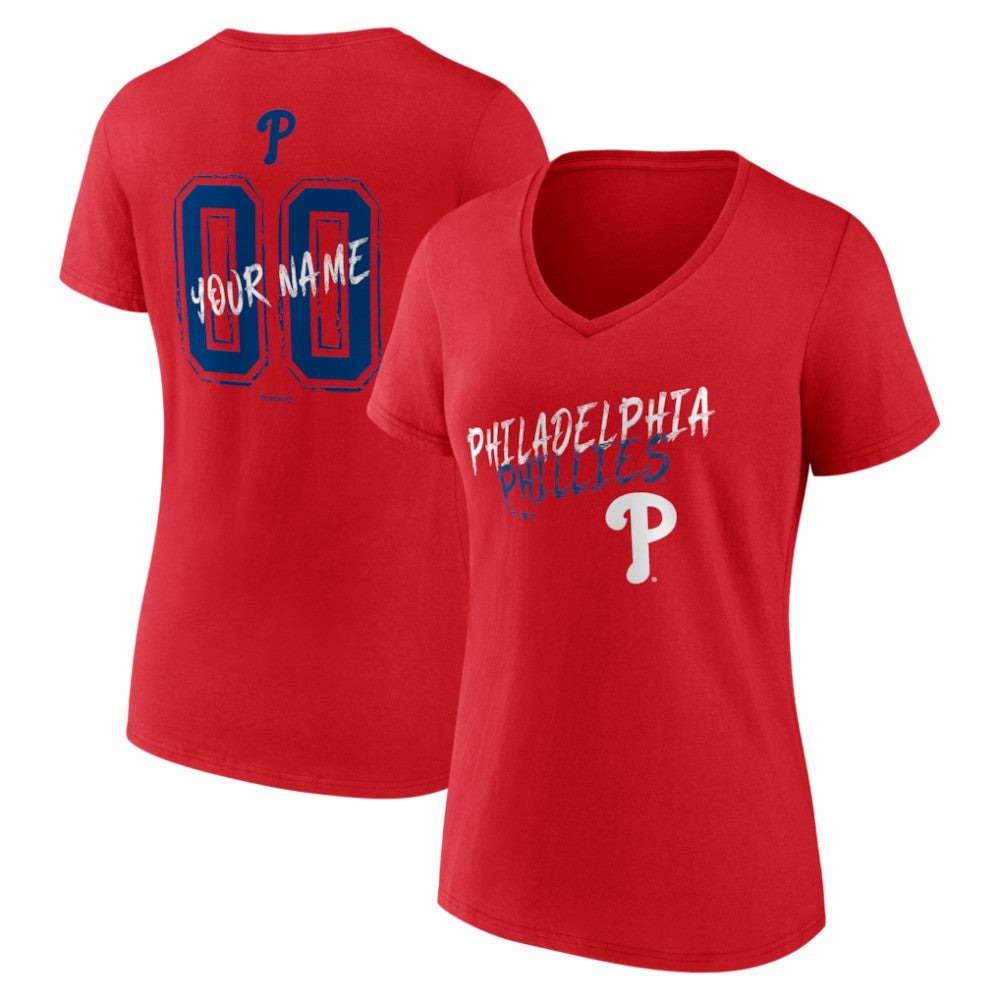 Philadelphia Phillies Women's Hustle Personalized Name & Number V-Neck T-Shirt Red