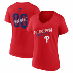Philadelphia Phillies Women's Hustle Personalized Name & Number V-Neck T-Shirt Red