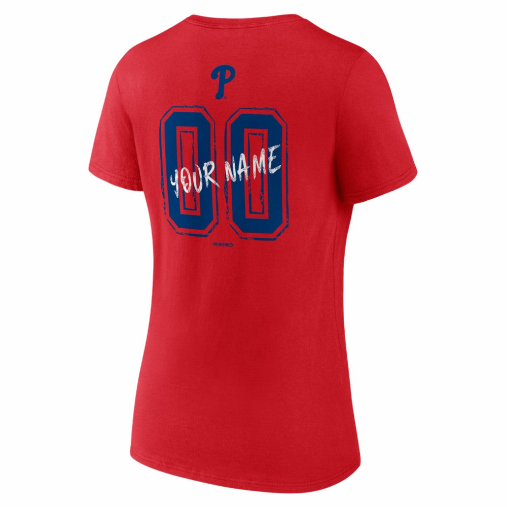 Philadelphia Phillies Women's Hustle Personalized Name & Number V-Neck T-Shirt Red
