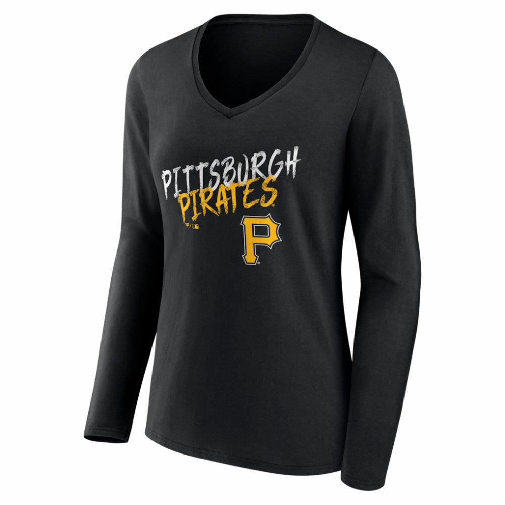 Pittsburgh Pirates Women's Hustle Personalized Name & Number Long Sleeve V-Neck T-Shirt Black