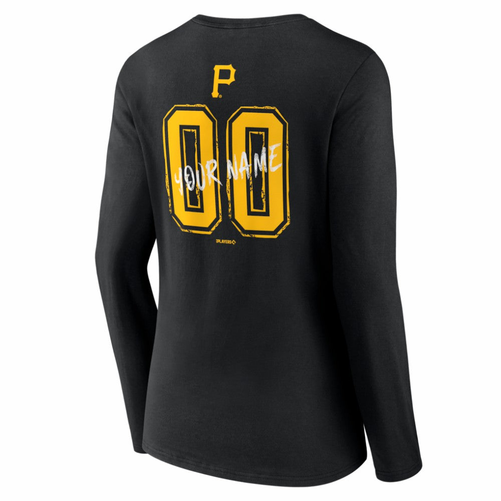 Pittsburgh Pirates Women's Hustle Personalized Name & Number Long Sleeve V-Neck T-Shirt Black