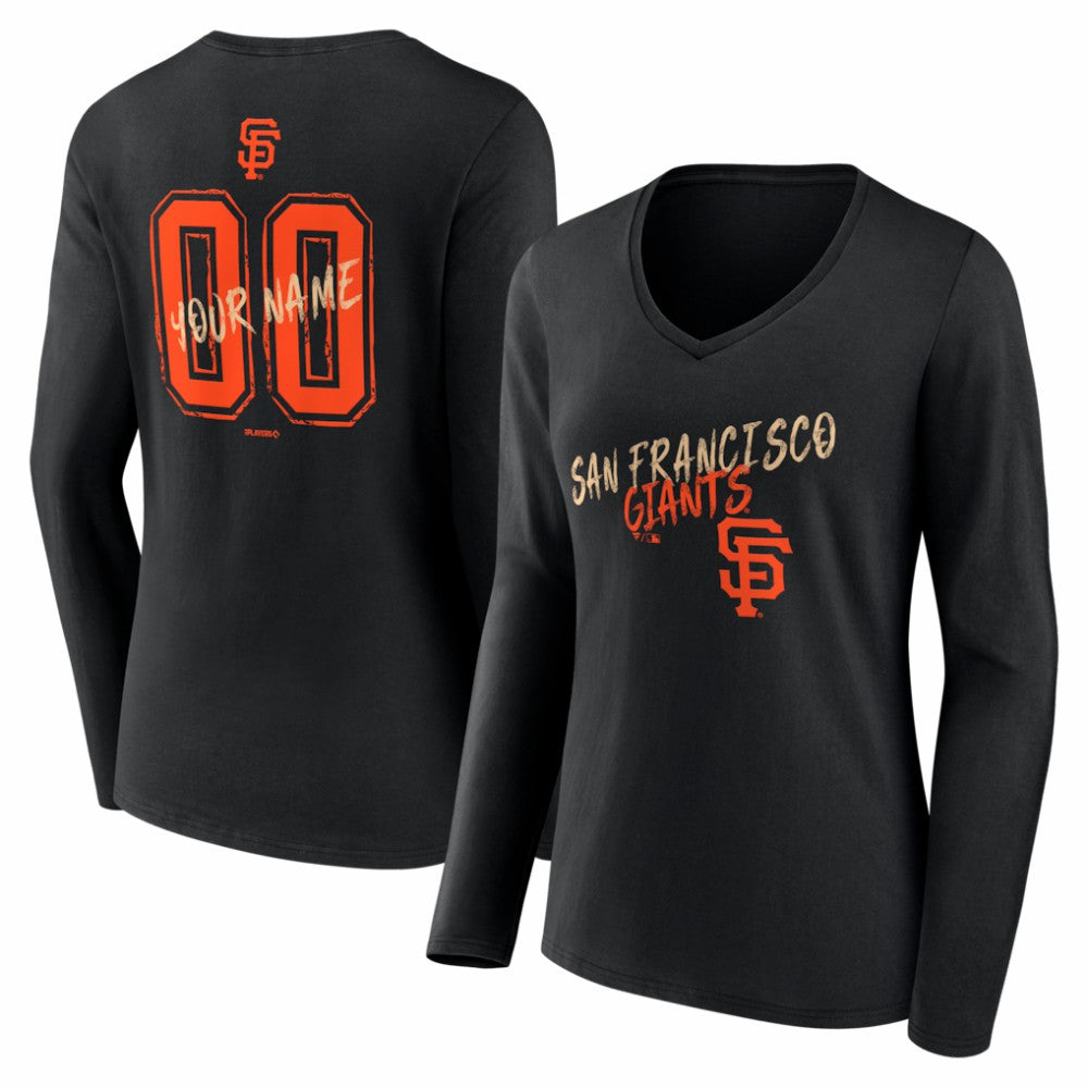 San Francisco Giants Women's Hustle Personalized Name & Number Long Sleeve V-Neck T-Shirt Black