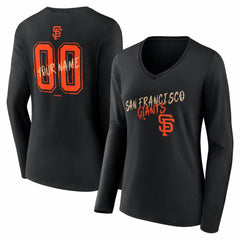 San Francisco Giants Women's Hustle Personalized Name & Number Long Sleeve V-Neck T-Shirt Black