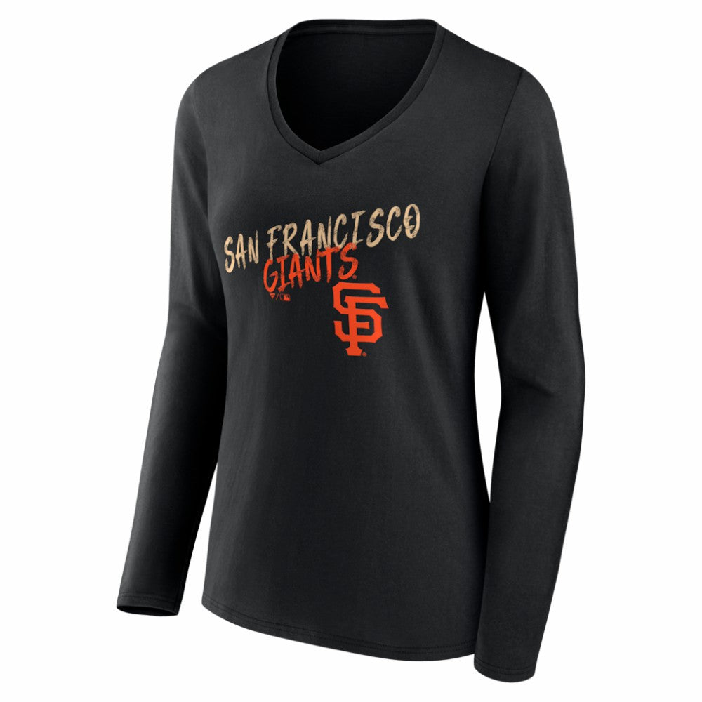 San Francisco Giants Women's Hustle Personalized Name & Number Long Sleeve V-Neck T-Shirt Black