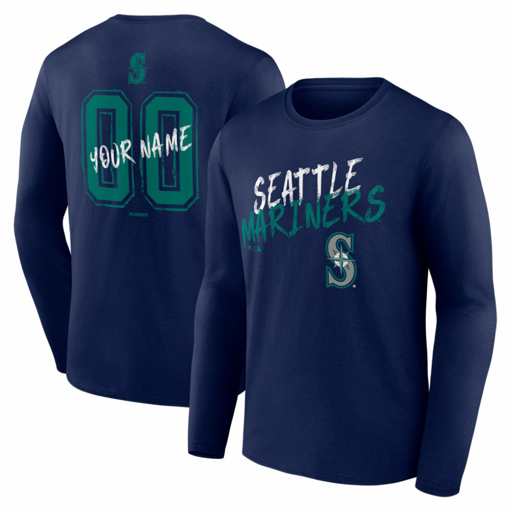 Seattle Mariners  Hustle Personalized Name & Number Long Sleeve T-Shirt Navy