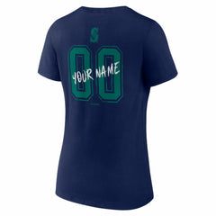 Seattle Mariners Women's Hustle Personalized Name & Number V-Neck T-Shirt Navy