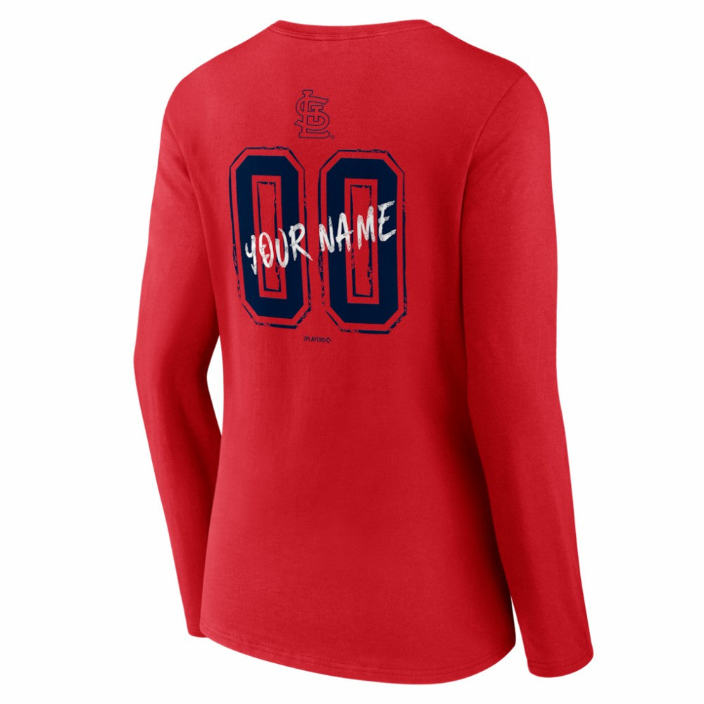 St. Louis Cardinals Women's Hustle Personalized Name & Number Long Sleeve V-Neck T-Shirt Red