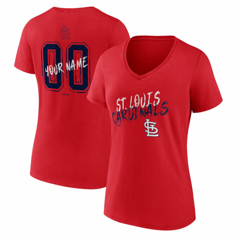 St. Louis Cardinals Women's Hustle Personalized Name & Number V-Neck T-Shirt Red