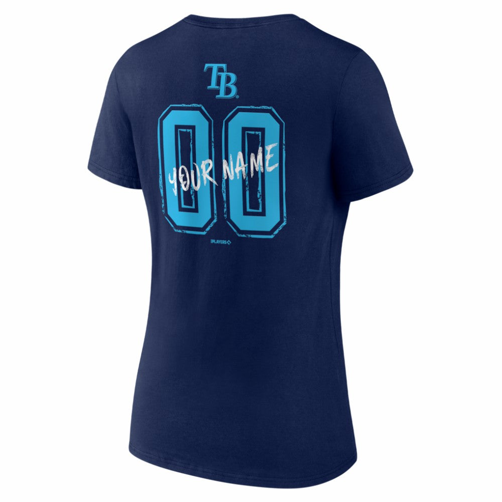 Tampa Bay Rays Women's Hustle Personalized Name & Number V-Neck T-Shirt Navy