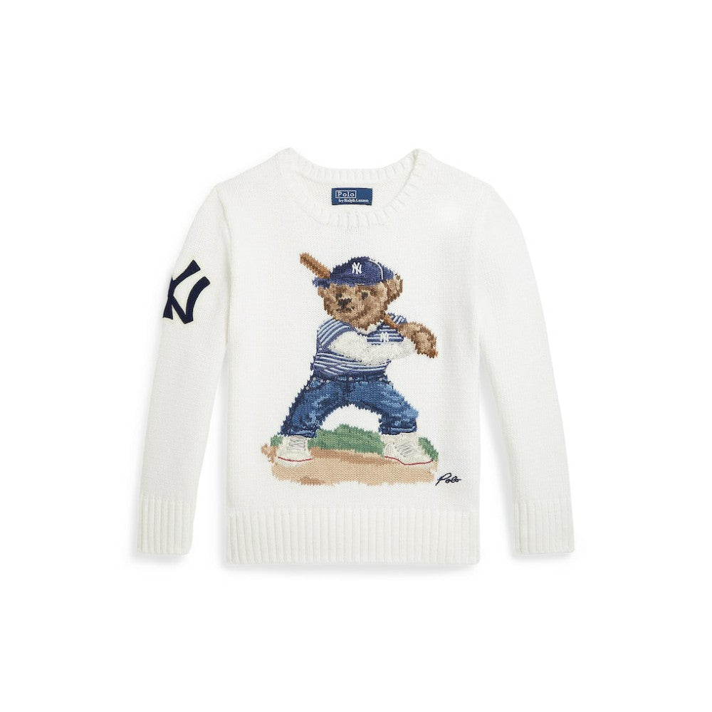 Yankees Polo Ralph Lauren Preschool Bear Sweater White