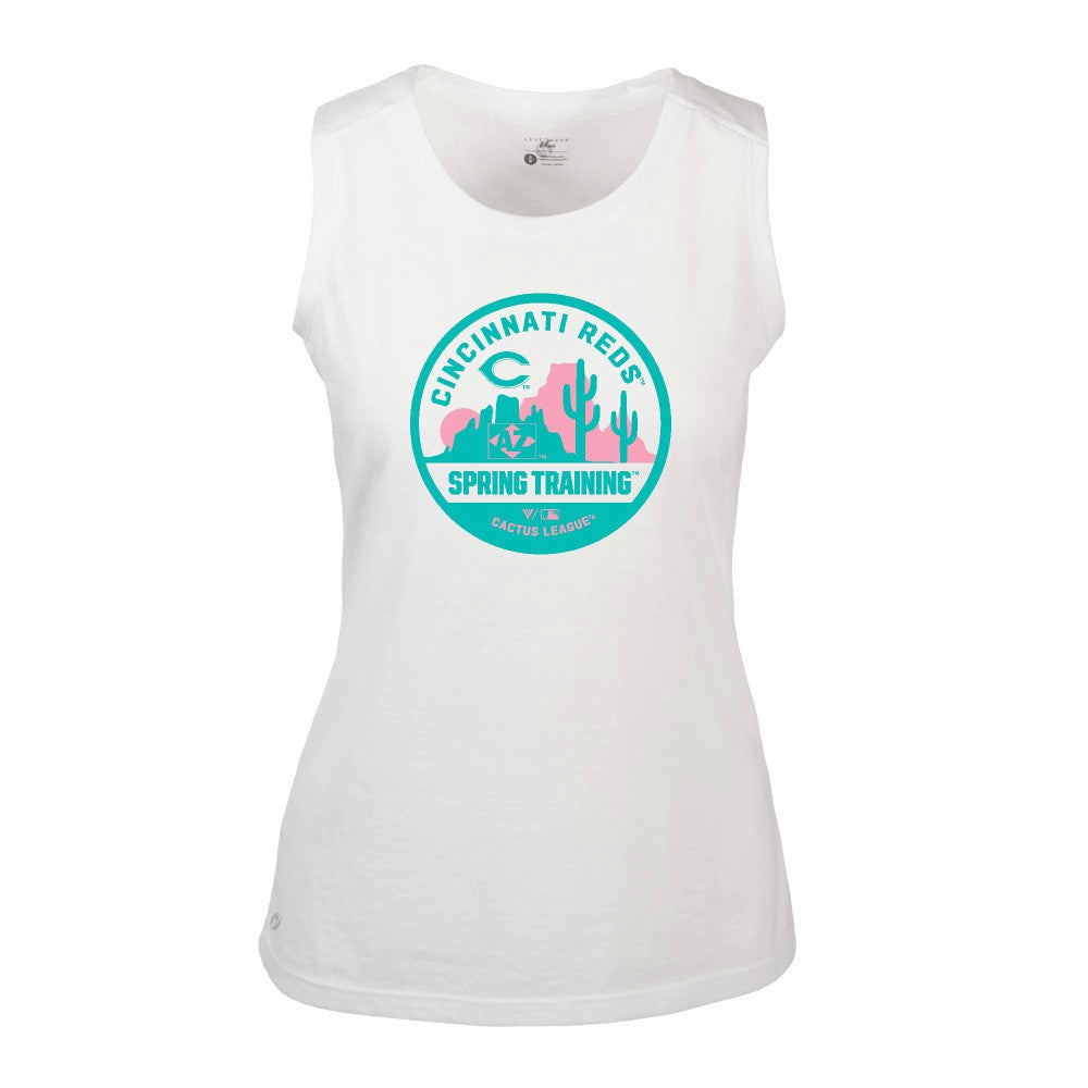 Cincinnati Reds Levelwear Women's Macy Spring Training Badge Bold Tank Top White