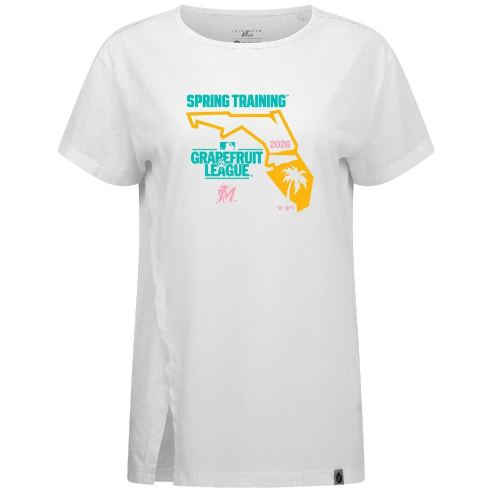 Miami Marlins Levelwear Women's 2026 Spring Training Influx Ball Bold T-Shirt White