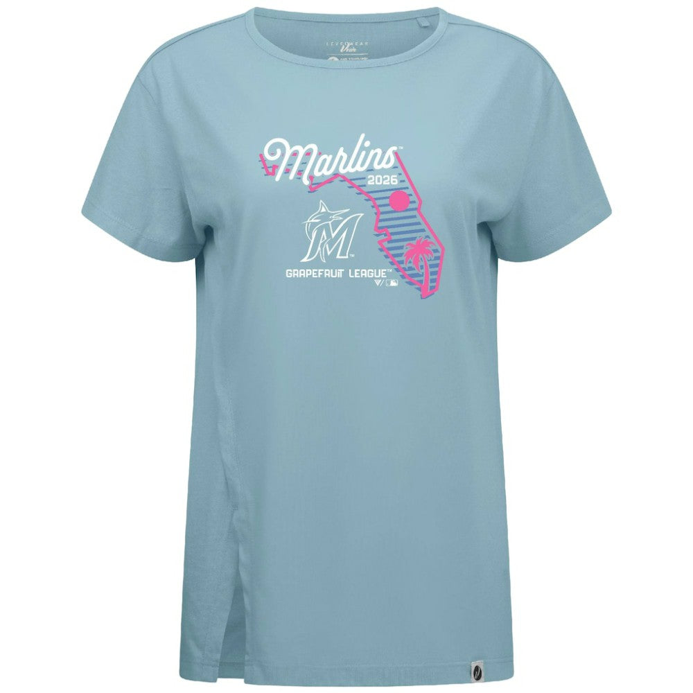 Miami Marlins Levelwear Women's Influx Spring Training Sunrise Bold T-Shirt Blue