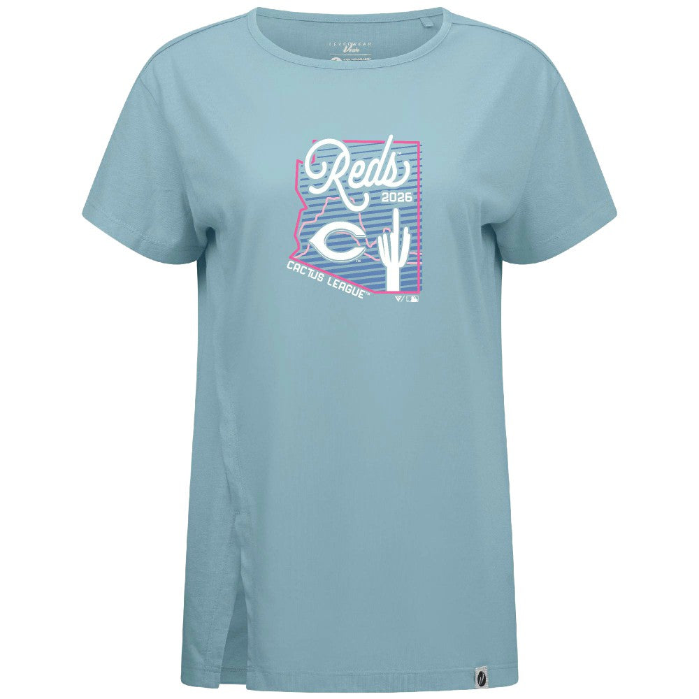 Cincinnati Reds Levelwear Women's Influx Spring Training Sunrise Bold T-Shirt Blue