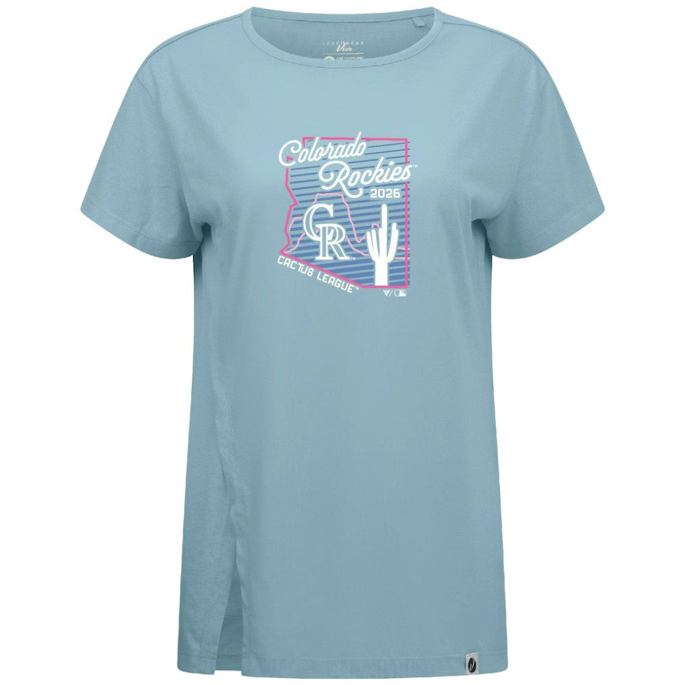 Colorado Rockies Levelwear Women's Influx Spring Training Sunrise Bold T-Shirt Blue
