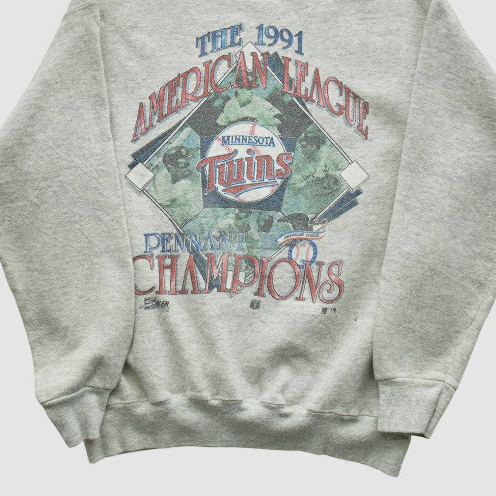 Minnesota Twins Salem Sportswear 1991 Pullover Sweatshirt Heather Gray Vintage