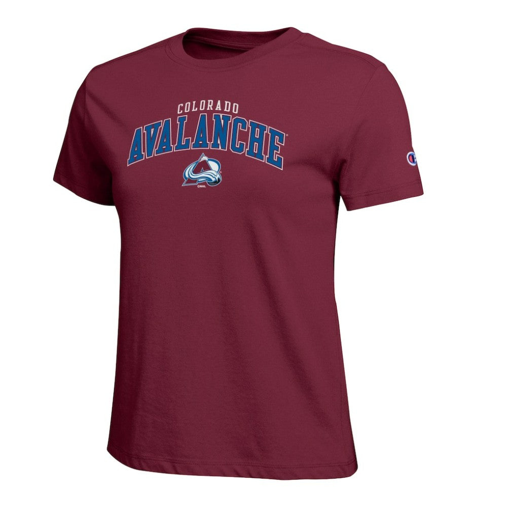 Colorado Avalanche Champion Women's Arch Mascot Logo T-Shirt Burgundy