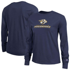 Nashville Predators Champion Women's Wordmark Lockup Long Sleeve T-Shirt Navy