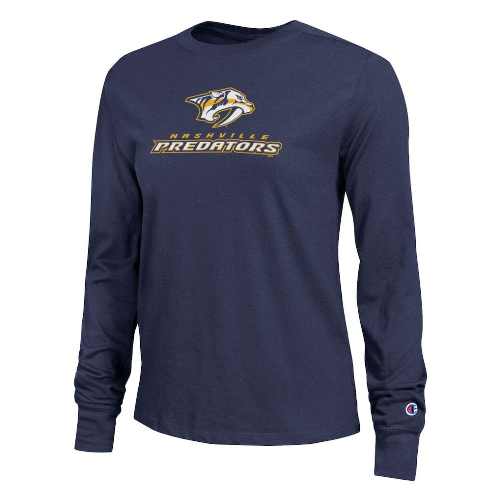 Nashville Predators Champion Women's Wordmark Lockup Long Sleeve T-Shirt Navy