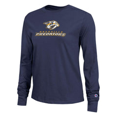 Nashville Predators Champion Women's Wordmark Lockup Long Sleeve T-Shirt Navy