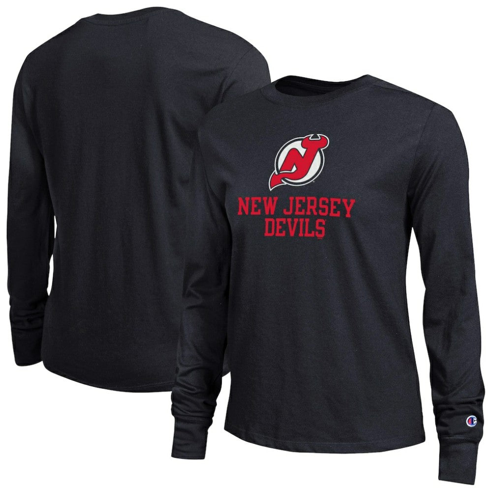 New Jersey Devils Champion Women's Wordmark Lockup Long Sleeve T-Shirt Black
