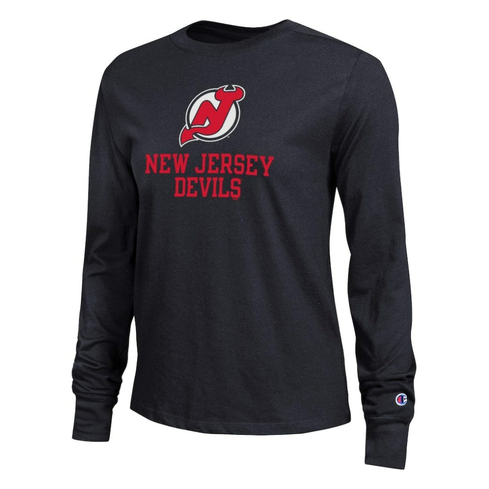 New Jersey Devils Champion Women's Wordmark Lockup Long Sleeve T-Shirt Black