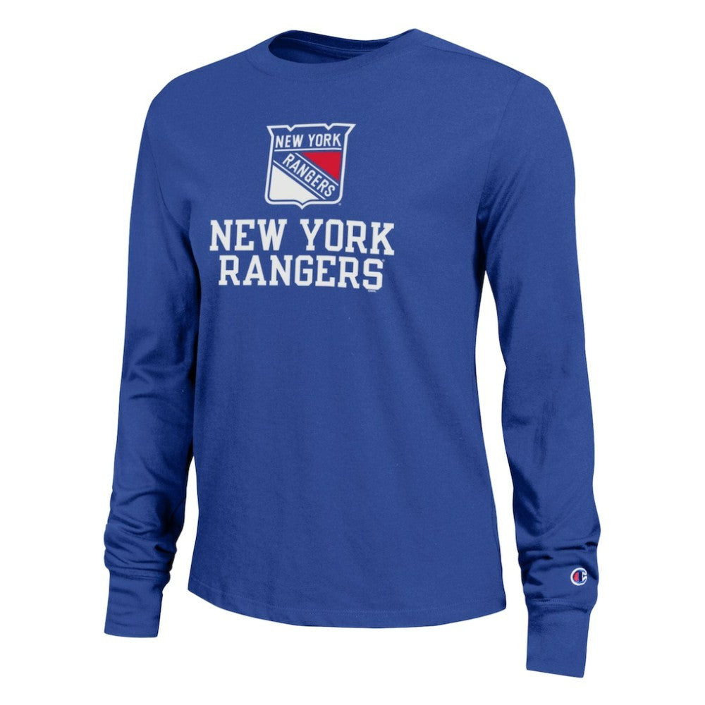 New York Rangers Champion Women's Wordmark Lockup Long Sleeve T-Shirt Royal