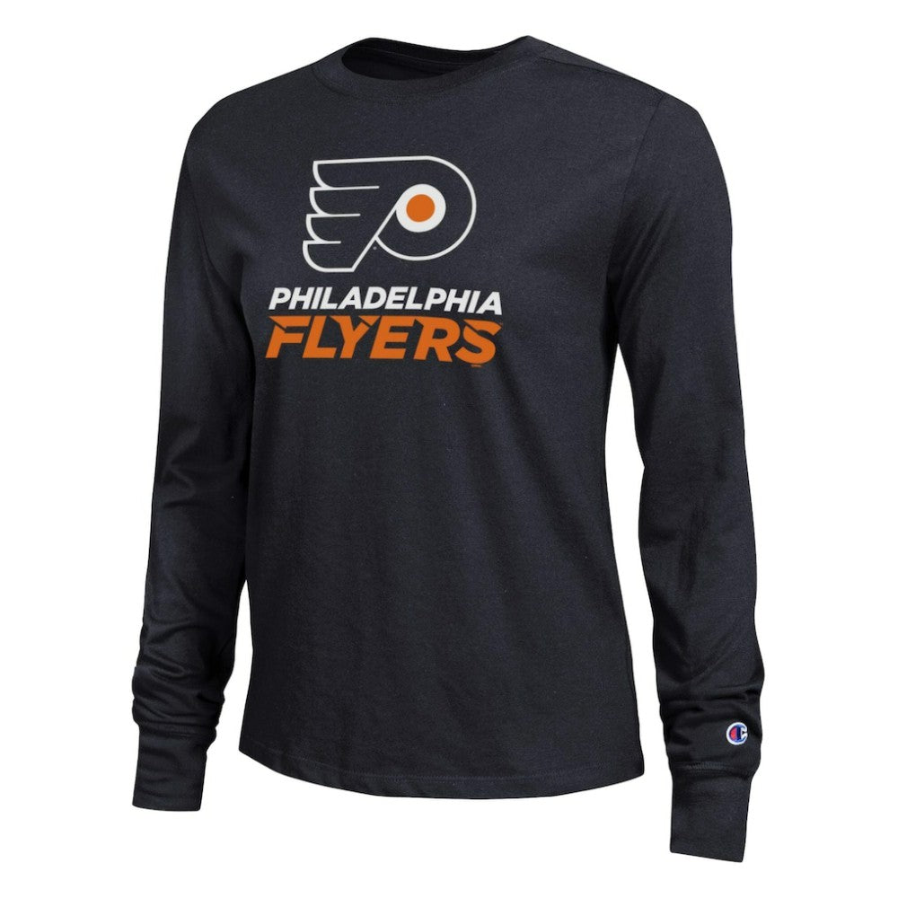 Philadelphia Flyers Champion Women's Wordmark Lockup Long Sleeve T-Shirt Black