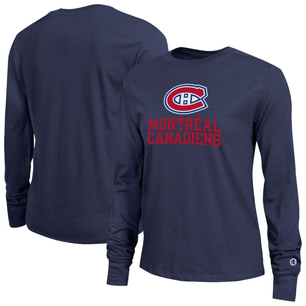 Montreal Canadiens Champion Women's Wordmark Lockup Long Sleeve T-Shirt Navy
