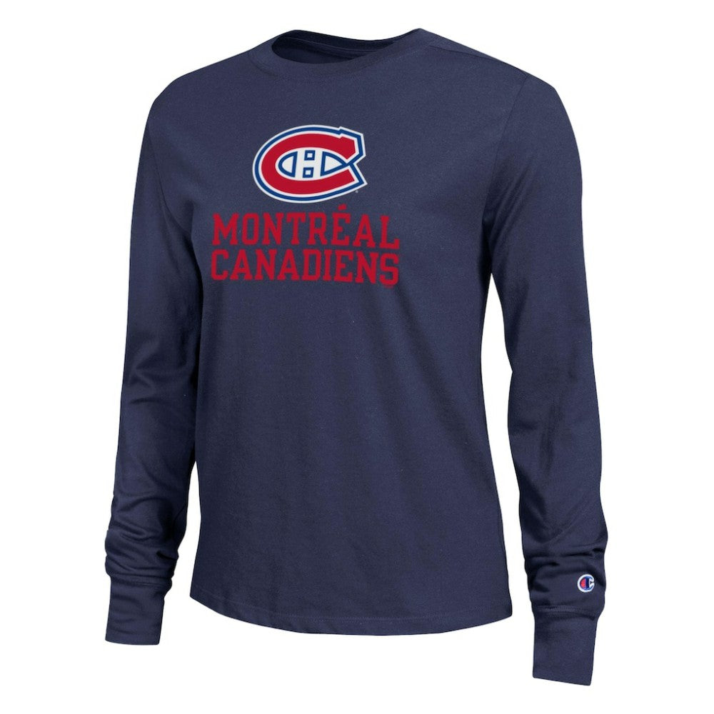 Montreal Canadiens Champion Women's Wordmark Lockup Long Sleeve T-Shirt Navy
