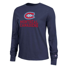 Montreal Canadiens Champion Women's Wordmark Lockup Long Sleeve T-Shirt Navy