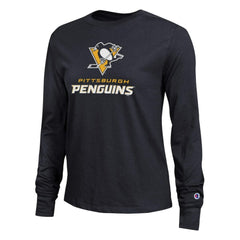 Pittsburgh Penguins Champion Women's Wordmark Lockup Long Sleeve T-Shirt Black