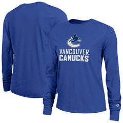 Vancouver Canucks Champion Women's Wordmark Lockup Long Sleeve T-Shirt Royal