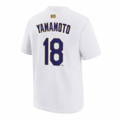 Yoshinobu Yamamoto Los Angeles Dodgers Youth 2026 Gold Collection Name & Number T-Shirt White | Nike