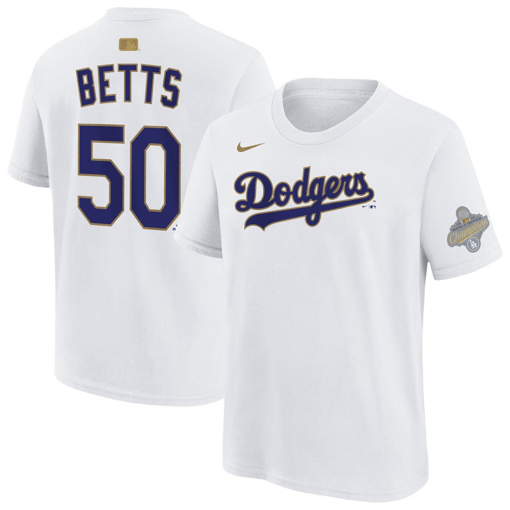 Mookie Betts Los Angeles Dodgers Youth 2026 Gold Collection Name & Number T-Shirt White | Nike