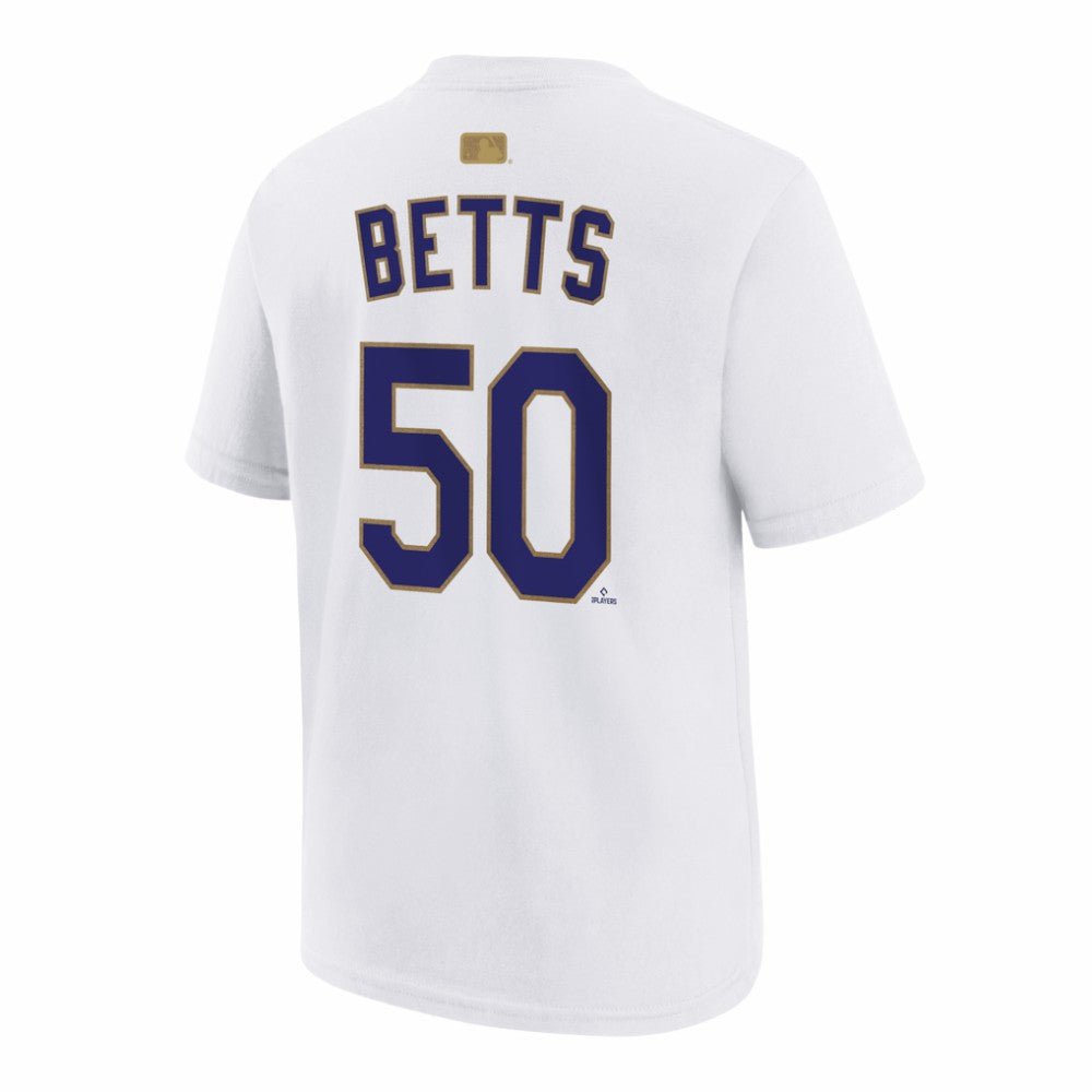Mookie Betts Los Angeles Dodgers Youth 2026 Gold Collection Name & Number T-Shirt White | Nike