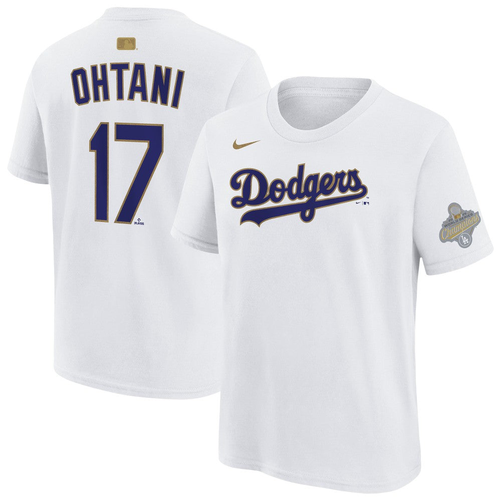 Shohei Ohtani Los Angeles Dodgers Youth 2026 Gold Collection Name & Number T-Shirt White | Nike