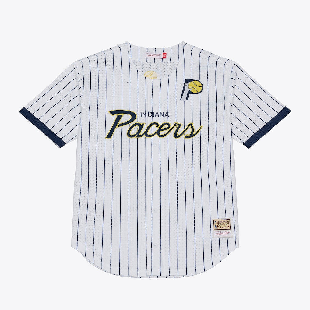 Indiana Pacers Mitchell & Ness Head Coach Pinstripe Mesh Full-Button Baseball Jersey - White