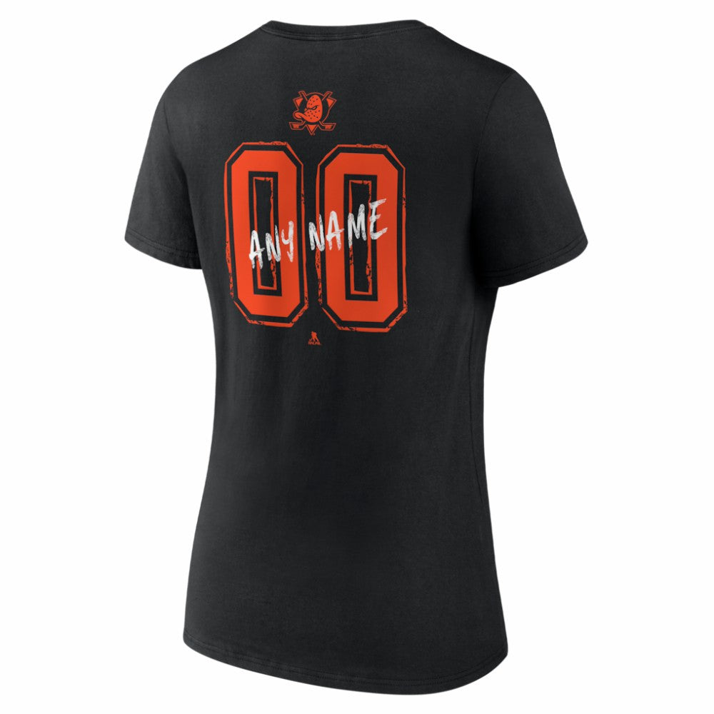 Anaheim Ducks Women's Hustle Personalized Name & Number V-Neck T-Shirt Black