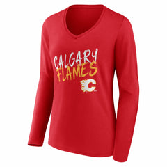 Calgary Flames Women's Hustle Personalized Name & Number Long Sleeve V-Neck T-Shirt Red
