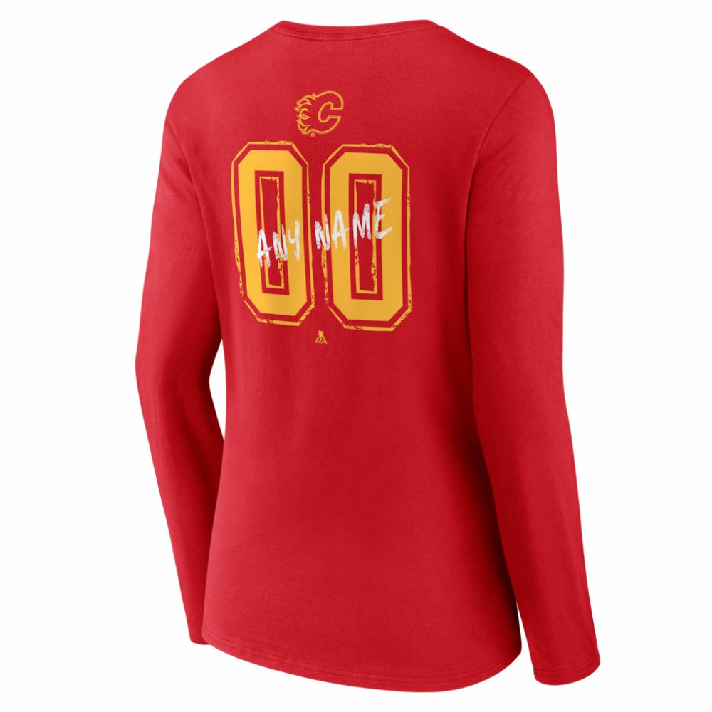 Calgary Flames Women's Hustle Personalized Name & Number Long Sleeve V-Neck T-Shirt Red
