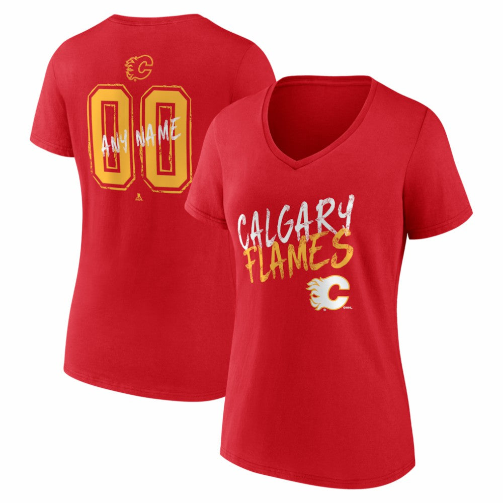 Calgary Flames Women's Hustle Personalized Name & Number V-Neck T-Shirt Red