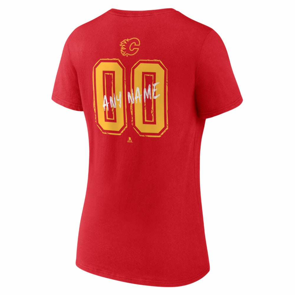Calgary Flames Women's Hustle Personalized Name & Number V-Neck T-Shirt Red