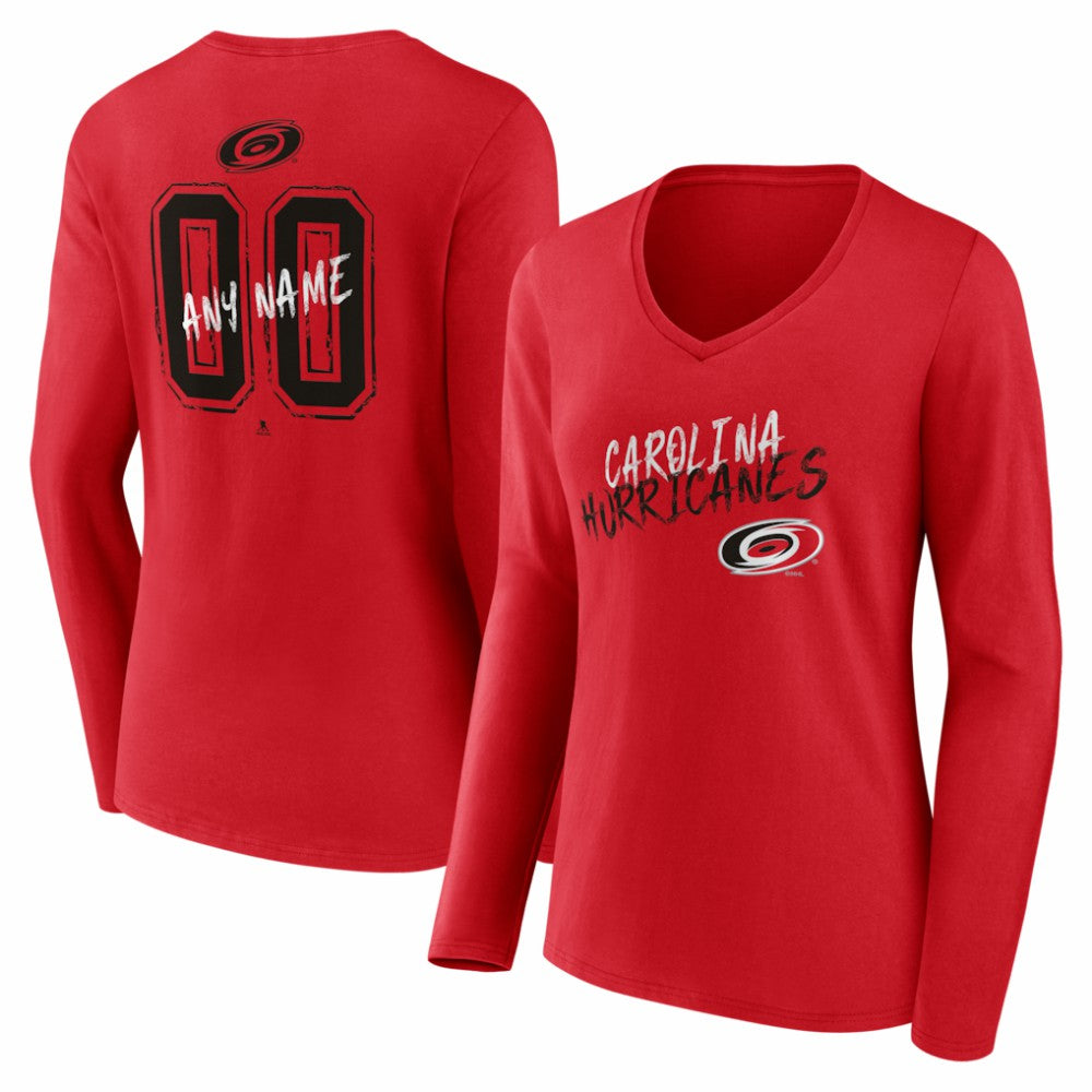 Carolina Hurricanes Women's Hustle Personalized Name & Number Long Sleeve V-Neck T-Shirt Red